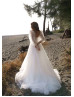 Strapless Beaded White Lace Tulle Wedding Dress With Removable Sleeves